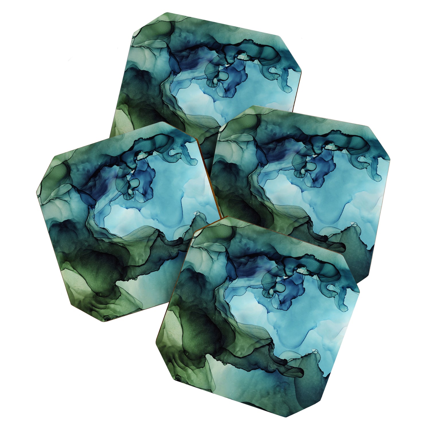 Land and Water Abstract Ink Painting Blues and Greens Coaster Gallery Image 1