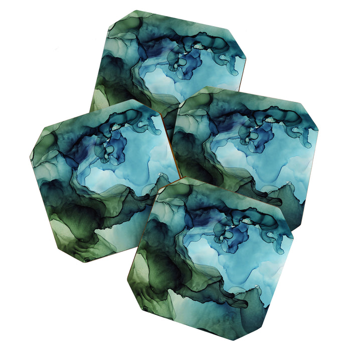 Land and Water Abstract Ink Painting Blues and Greens Coaster Gallery Image 1