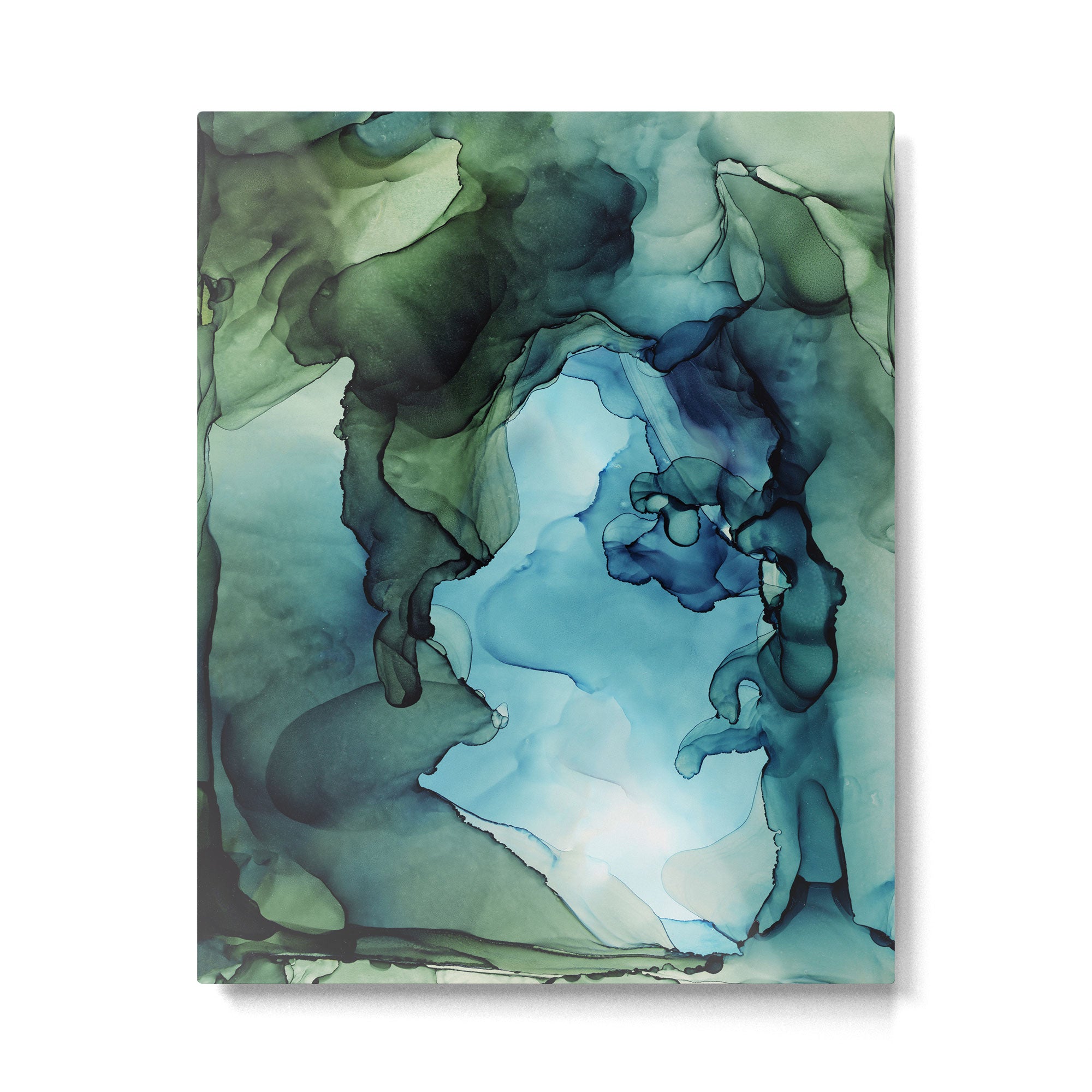 Land and Water Abstract Ink Painting Blues and Greens Metal Print Gallery Image 4
