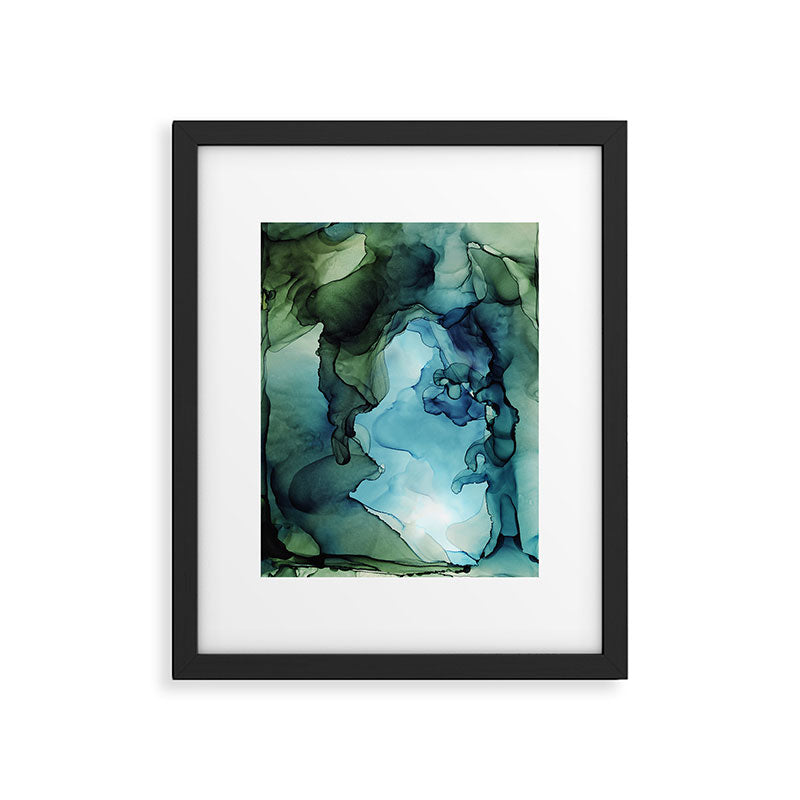 Land and Water Abstract Ink Painting Blues and Greens Framed Art Print Gallery Image 5