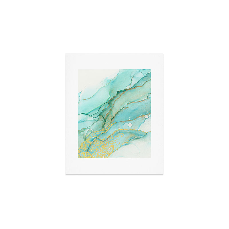 Magic Bloom Flowing Teal Blue Gold Art Print Gallery Image 1