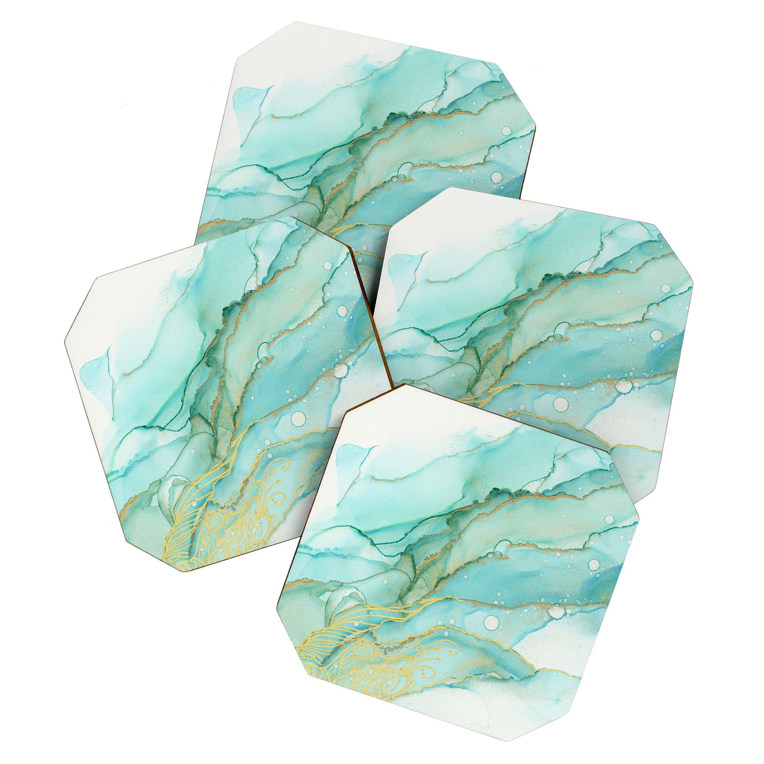 Magic Bloom Flowing Teal Blue Gold Coaster Gallery Image 1