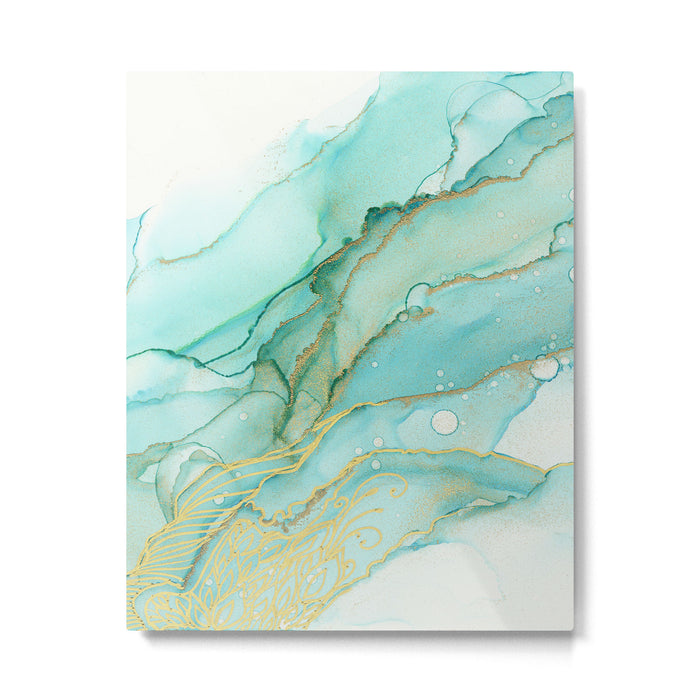 Magic Bloom Flowing Teal Blue Gold Metal Print Gallery Image 1