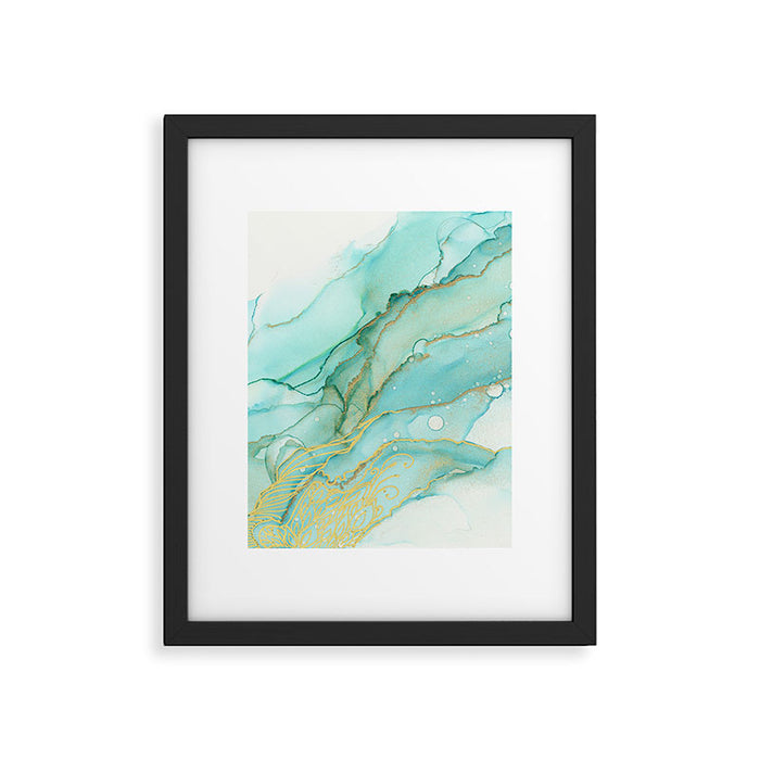Magic Bloom Flowing Teal Blue Gold Framed Art Print Gallery Image 1