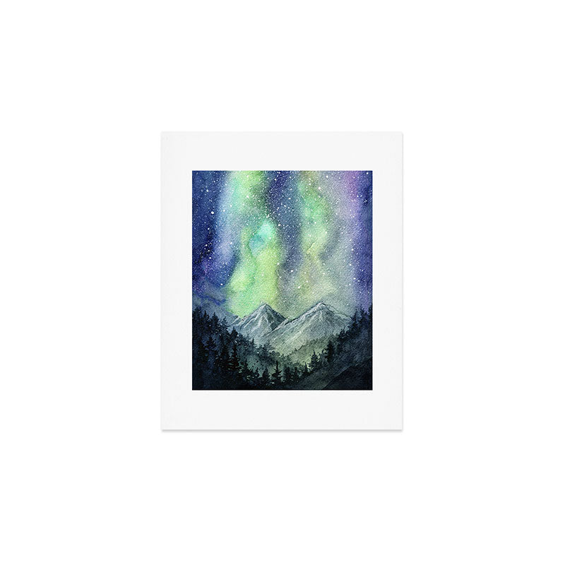 Northern Lights Magic Mountains Art Print Gallery Image 1