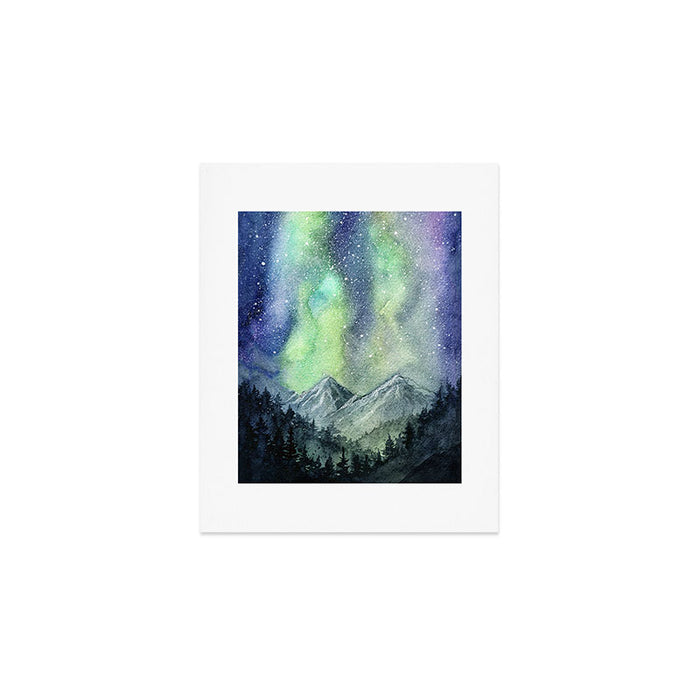 Northern Lights Magic Mountains Art Print Gallery Image 1