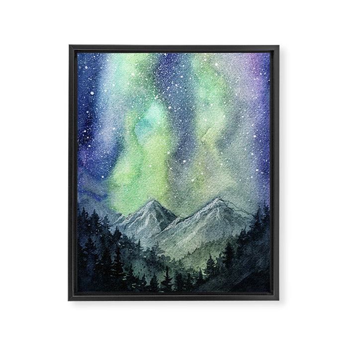 Northern Lights Magic Mountains Framed Canvas Print Gallery Image 1
