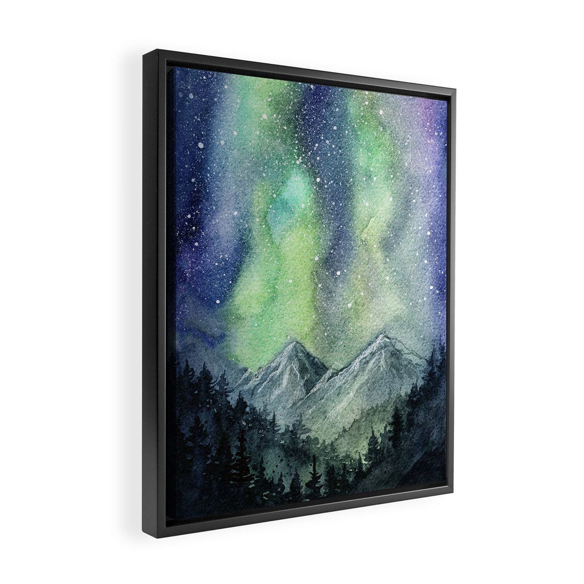 Northern Lights Magic Mountains Framed Canvas Print Gallery Image 2