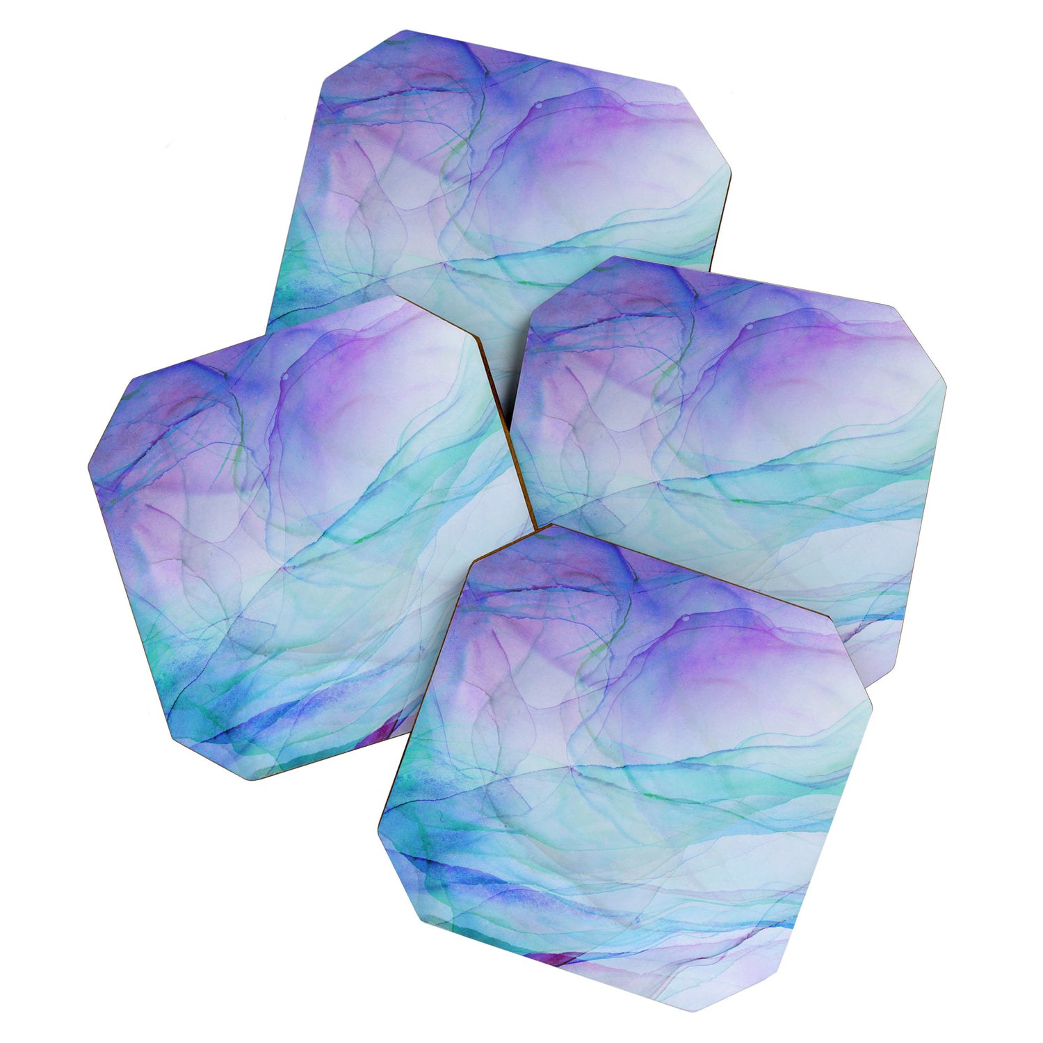Pastel Violet Turquoise Abstract Ink Painting Coaster Gallery Image 1