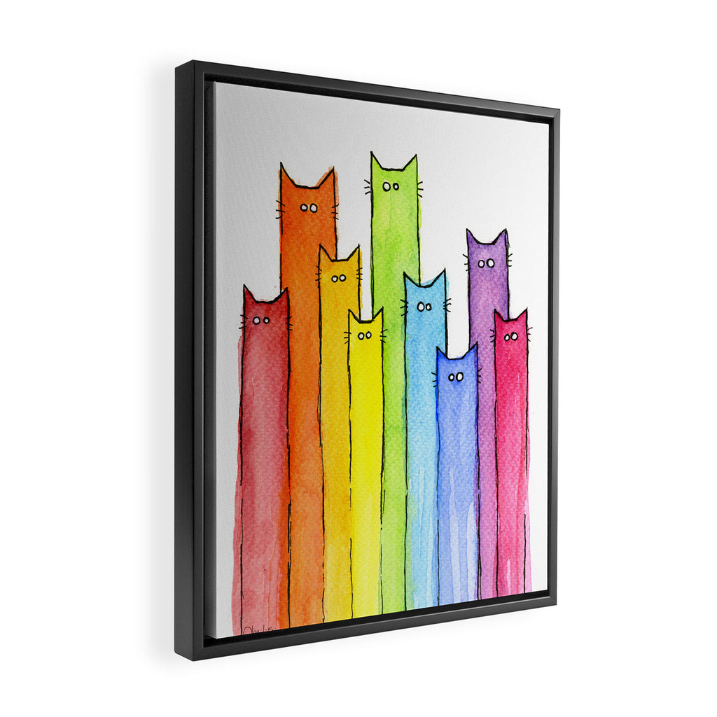 Rainbow of Cats Funny Whimsical Animals Framed Canvas Print Gallery Image 2