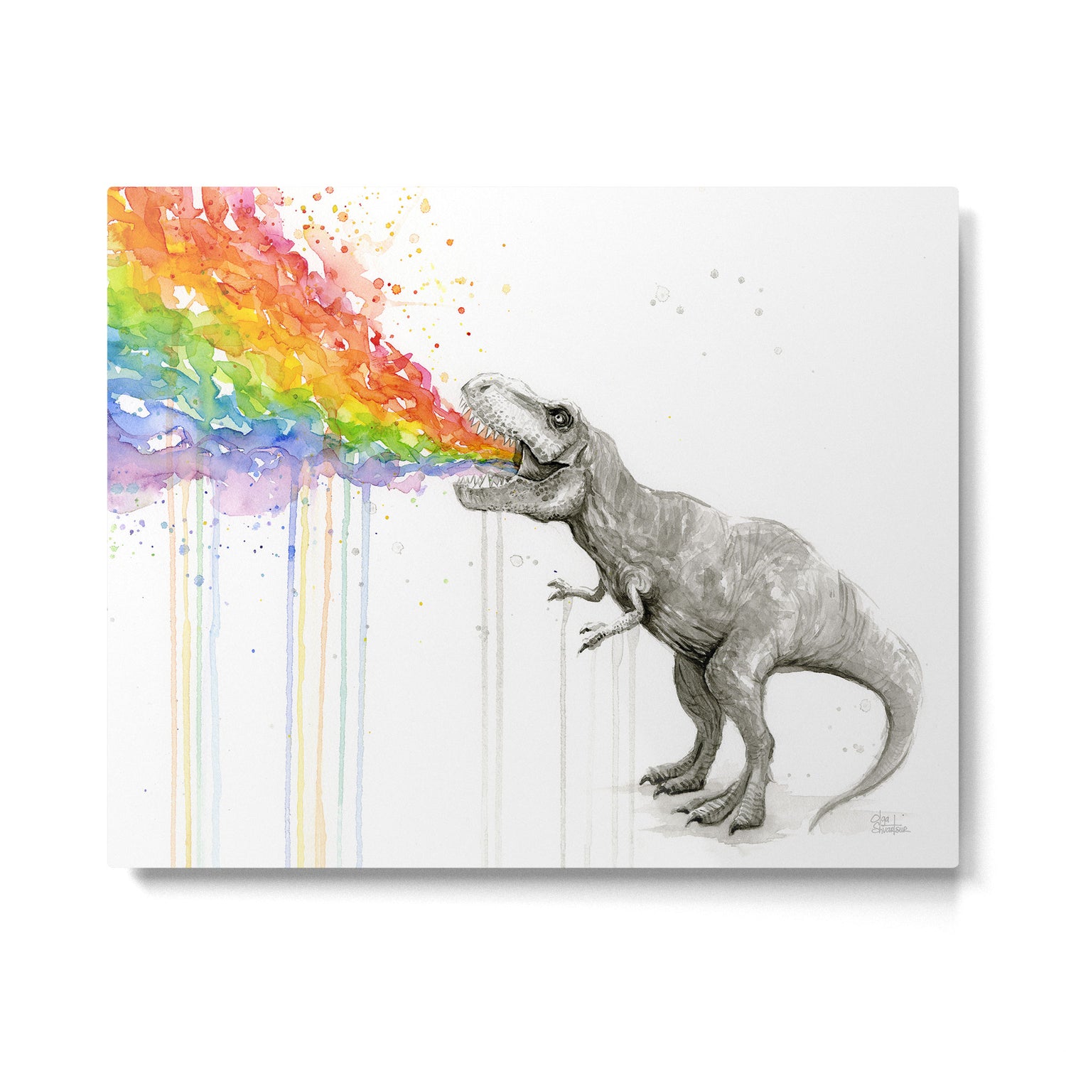 T-Rex Dinosaur Rainbow Puke Taste the Rainbow Watercolor Metal Print Gallery Image 4