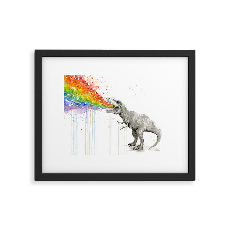 T-Rex Dinosaur Rainbow Puke Taste the Rainbow Watercolor Framed Art Print Gallery Image 5