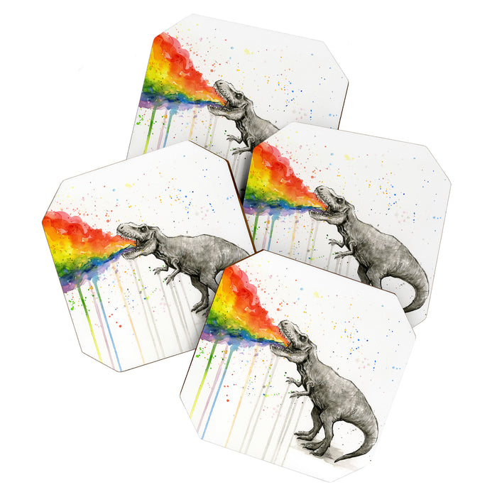 T-Rex Dinosaur Vomits Rainbow Coaster Gallery Image 1