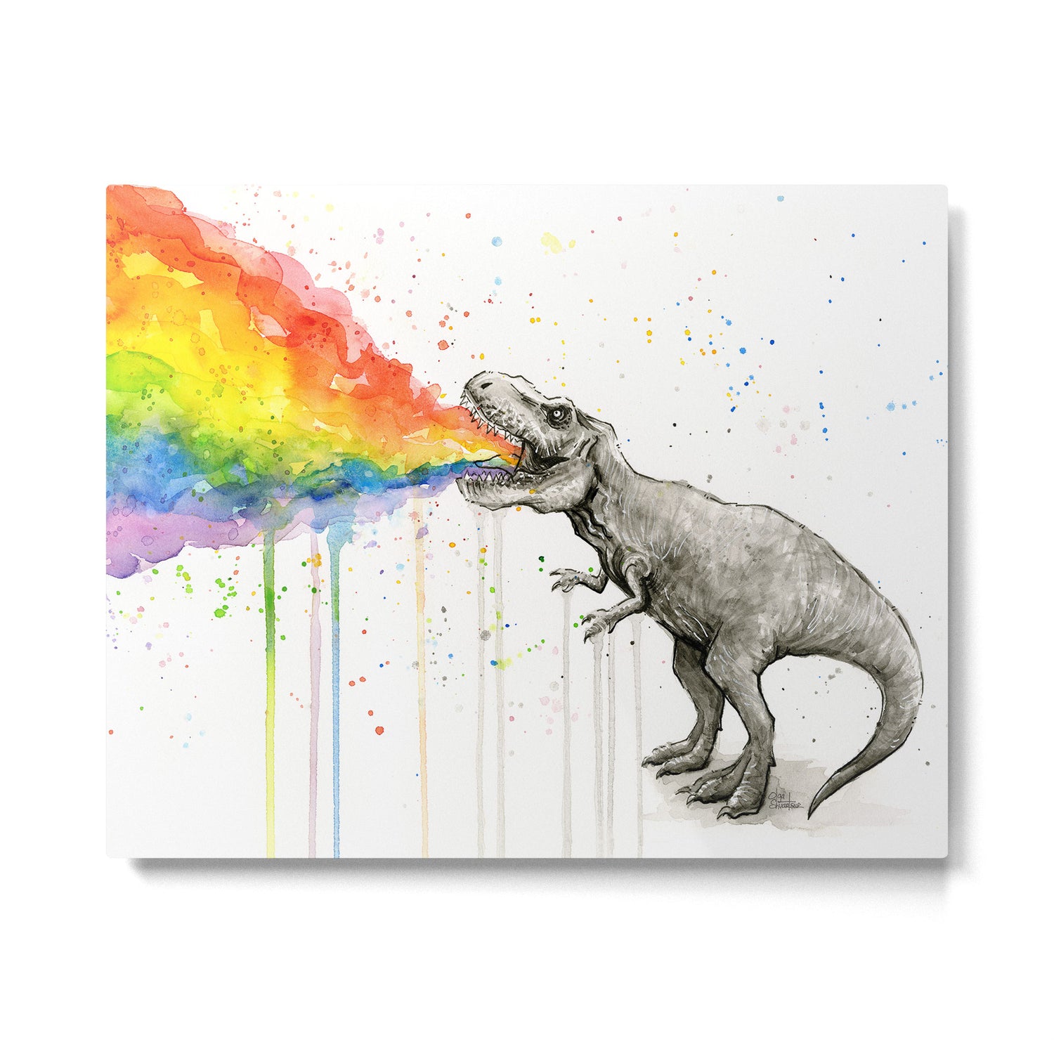 T-Rex Dinosaur Vomits Rainbow Metal Print Gallery Image 4