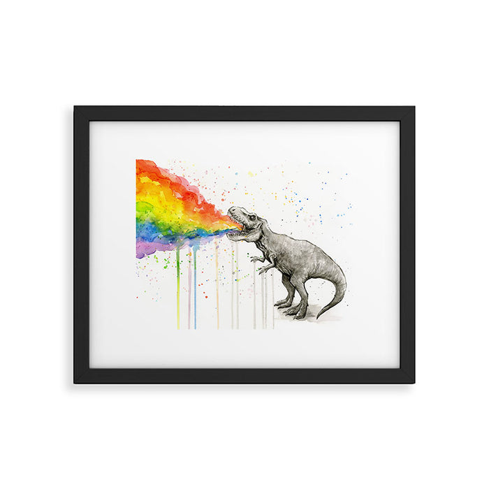 T-Rex Dinosaur Vomits Rainbow Framed Art Print Gallery Image 1