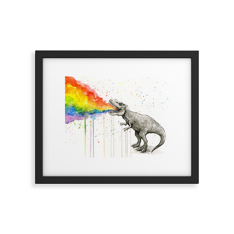 T-Rex Dinosaur Vomits Rainbow Framed Art Print Gallery Image 5