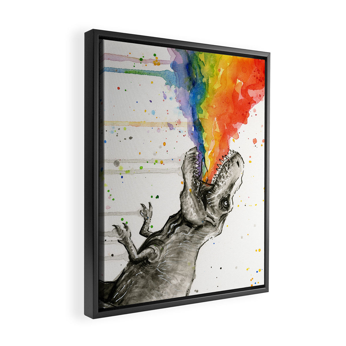 T-Rex Rainbow Puke Framed Canvas Print Gallery Image 2