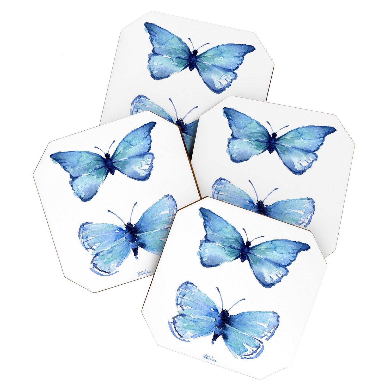 Two Blue Butterflies Watercolor Coaster Gallery Image 1