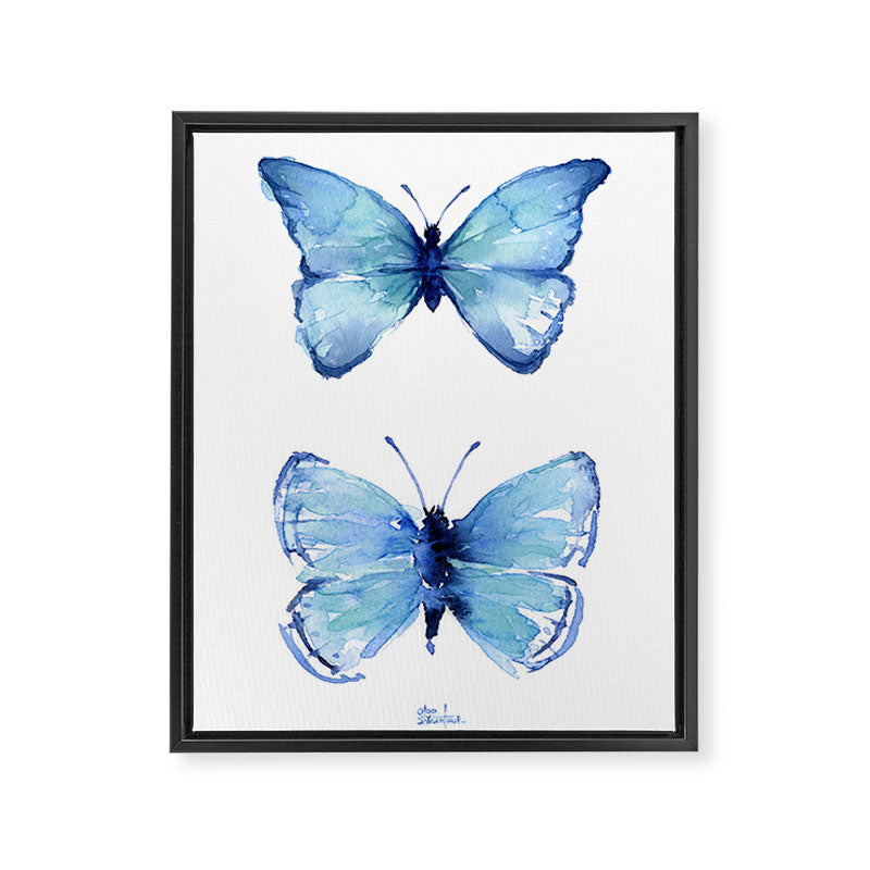 Two Blue Butterflies Watercolor Framed Canvas Print Gallery Image 6