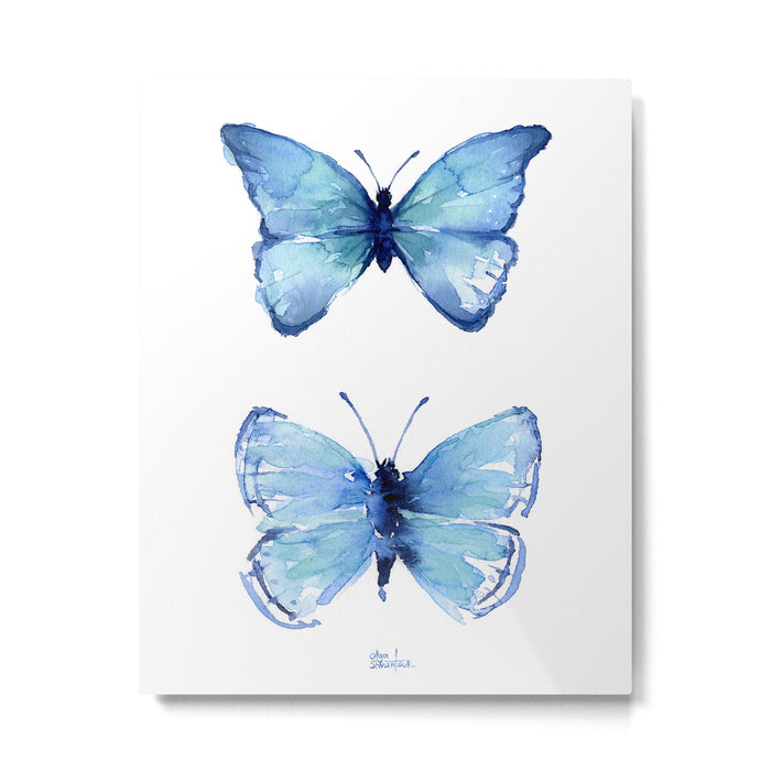 Two Blue Butterflies Watercolor Metal Print Gallery Image 1