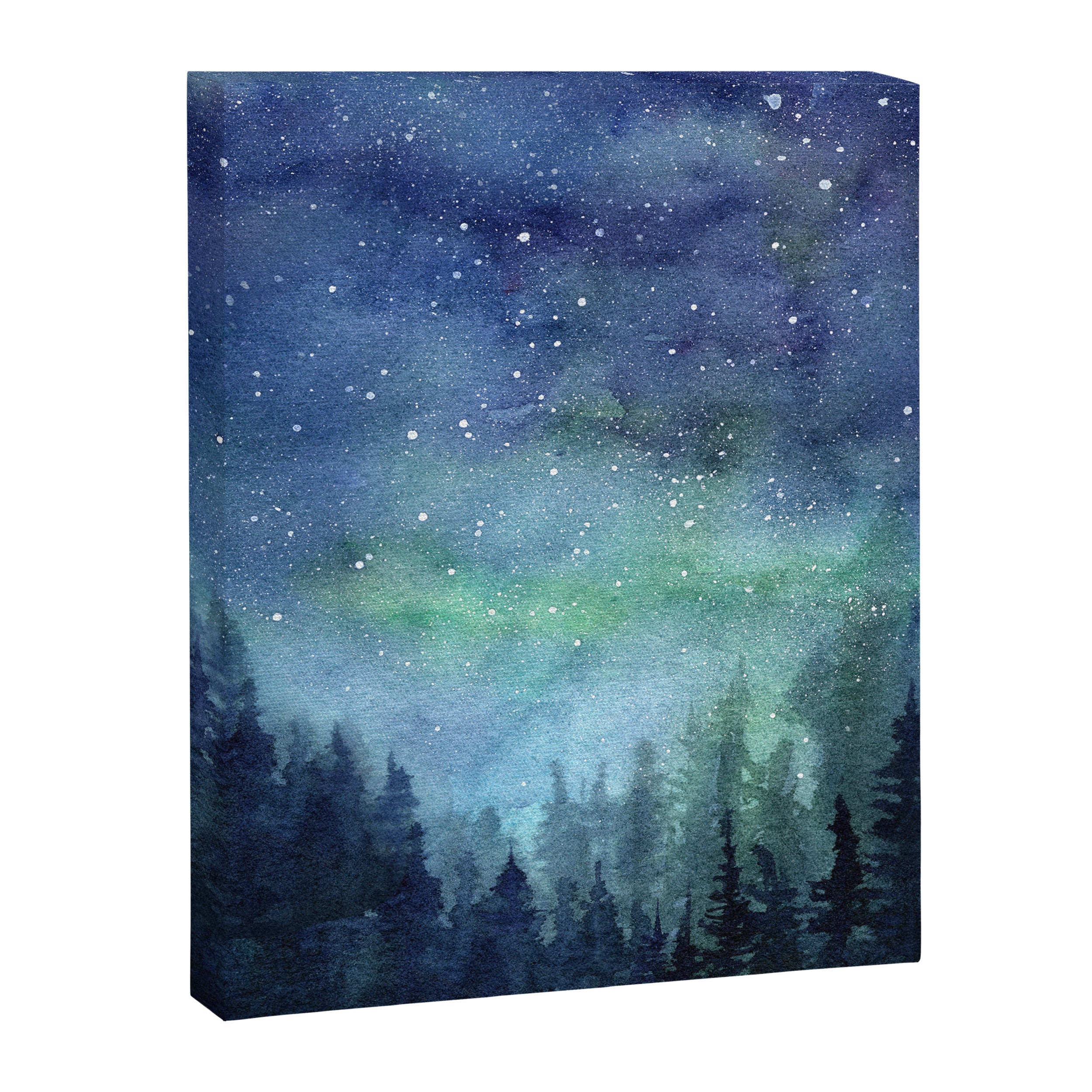 Watercolor Galaxy Nebula Northern Lights Painting Canvas Print Gallery Image 6