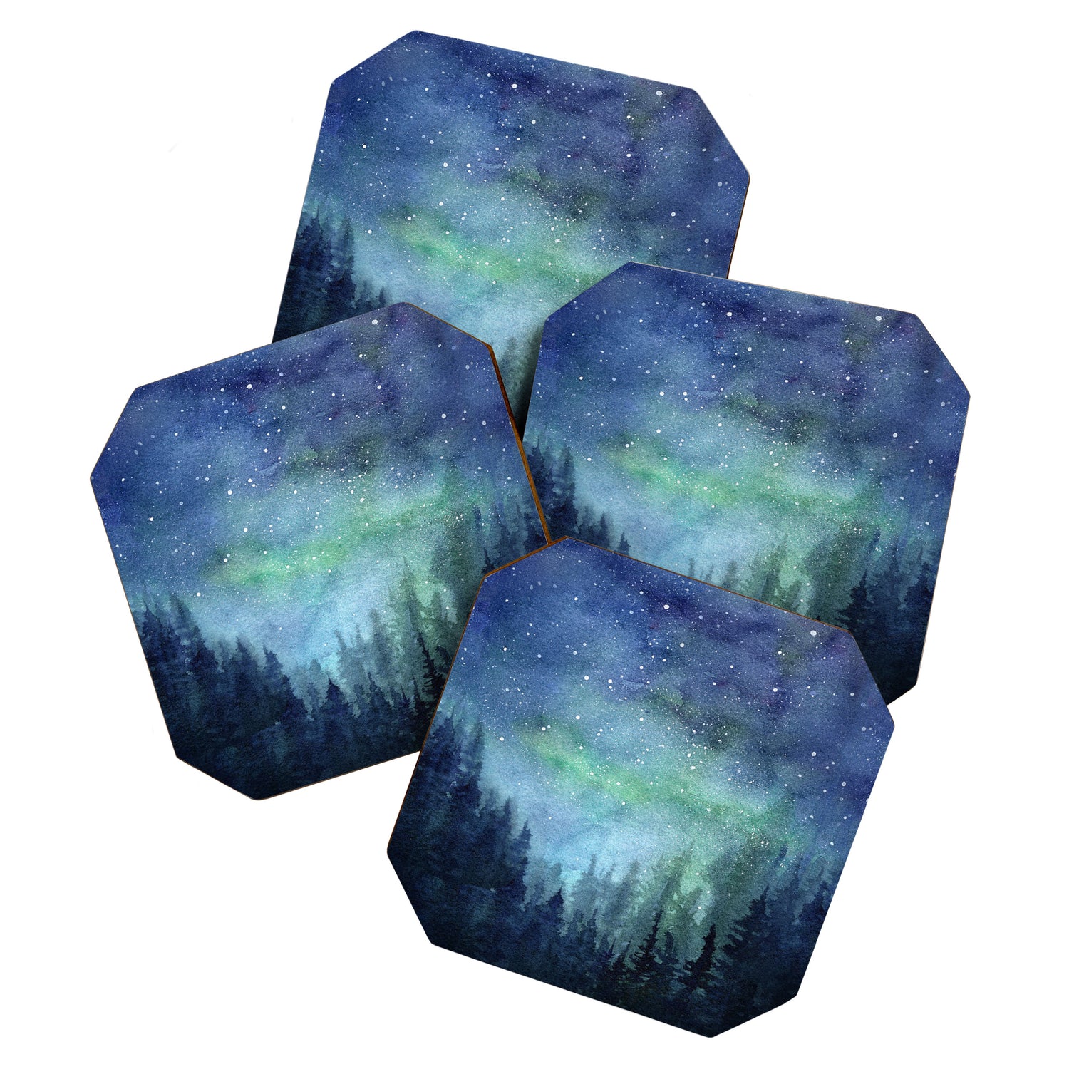 Watercolor Galaxy Nebula Northern Lights Painting Coaster Gallery Image 1