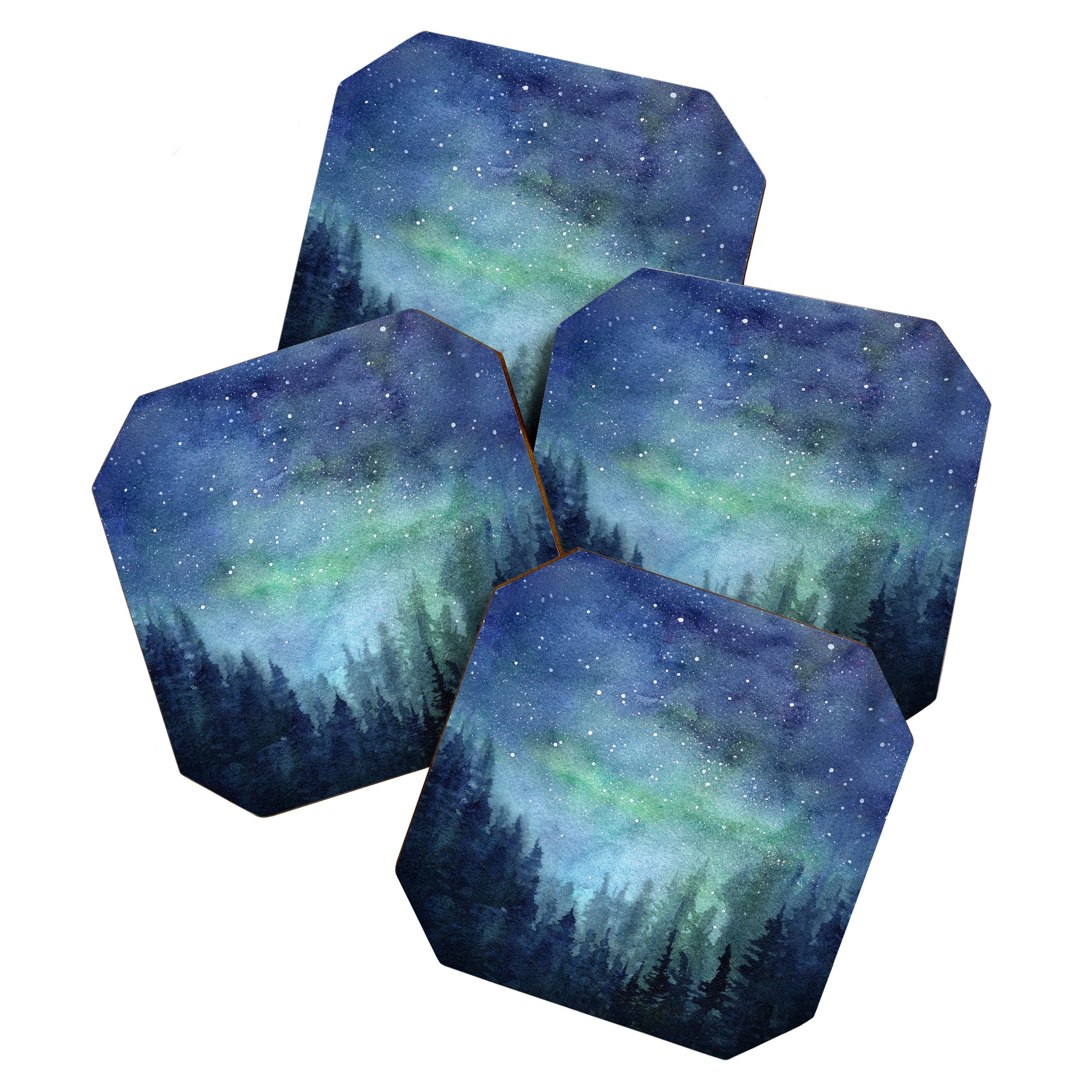 Watercolor Galaxy Nebula Northern Lights Painting Coaster Gallery Image 1