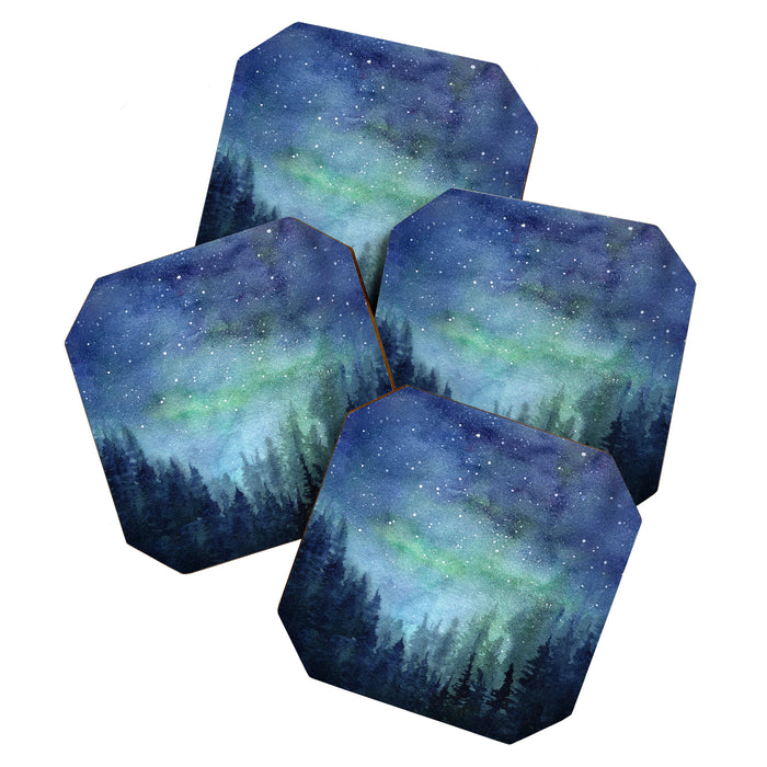 Watercolor Galaxy Nebula Northern Lights Painting Coaster Gallery Image 1