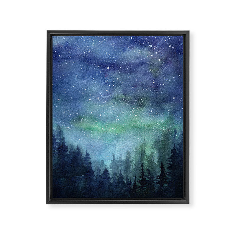 Watercolor Galaxy Nebula Northern Lights Painting Framed Canvas Print Gallery Image 6