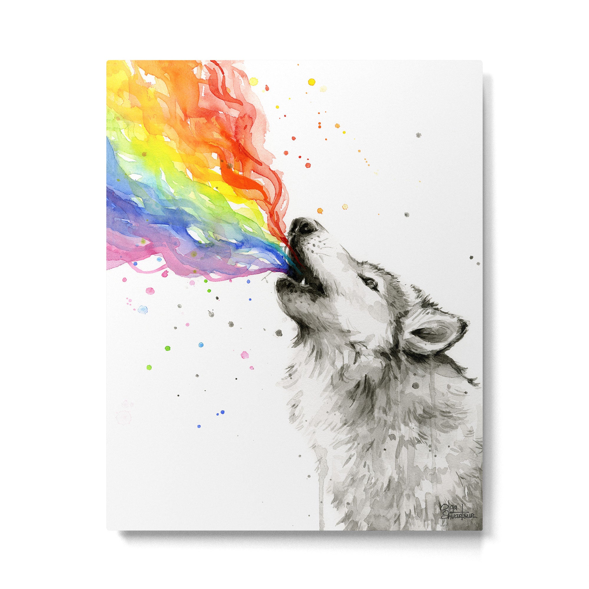 Wolf Howling Rainbow Watercolor Metal Print Gallery Image 4
