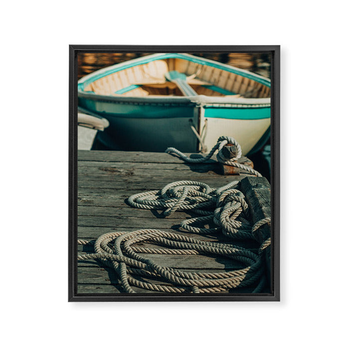 Autumn Travels in Maine, Camden Harbor Row Boat Framed Canvas Print Gallery Image 1