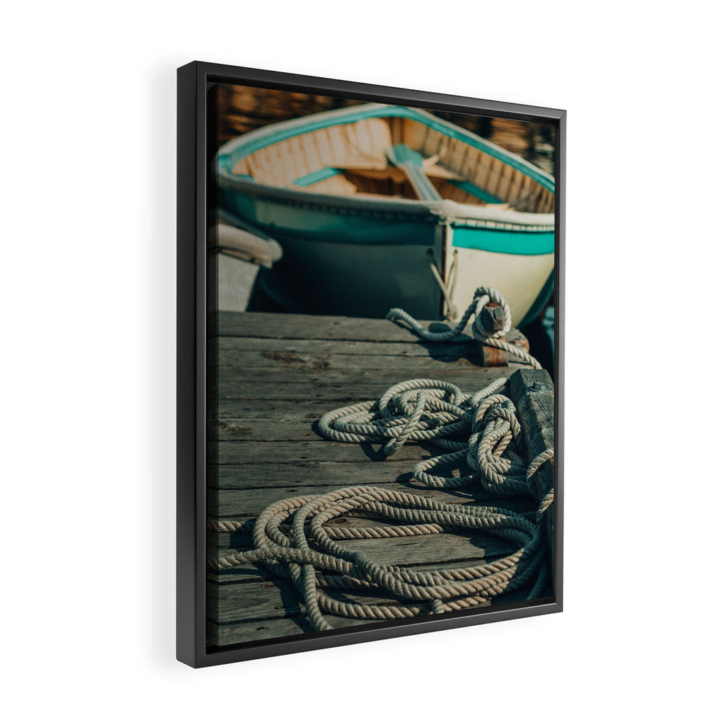 Autumn Travels in Maine, Camden Harbor Row Boat Framed Canvas Print Gallery Image 2