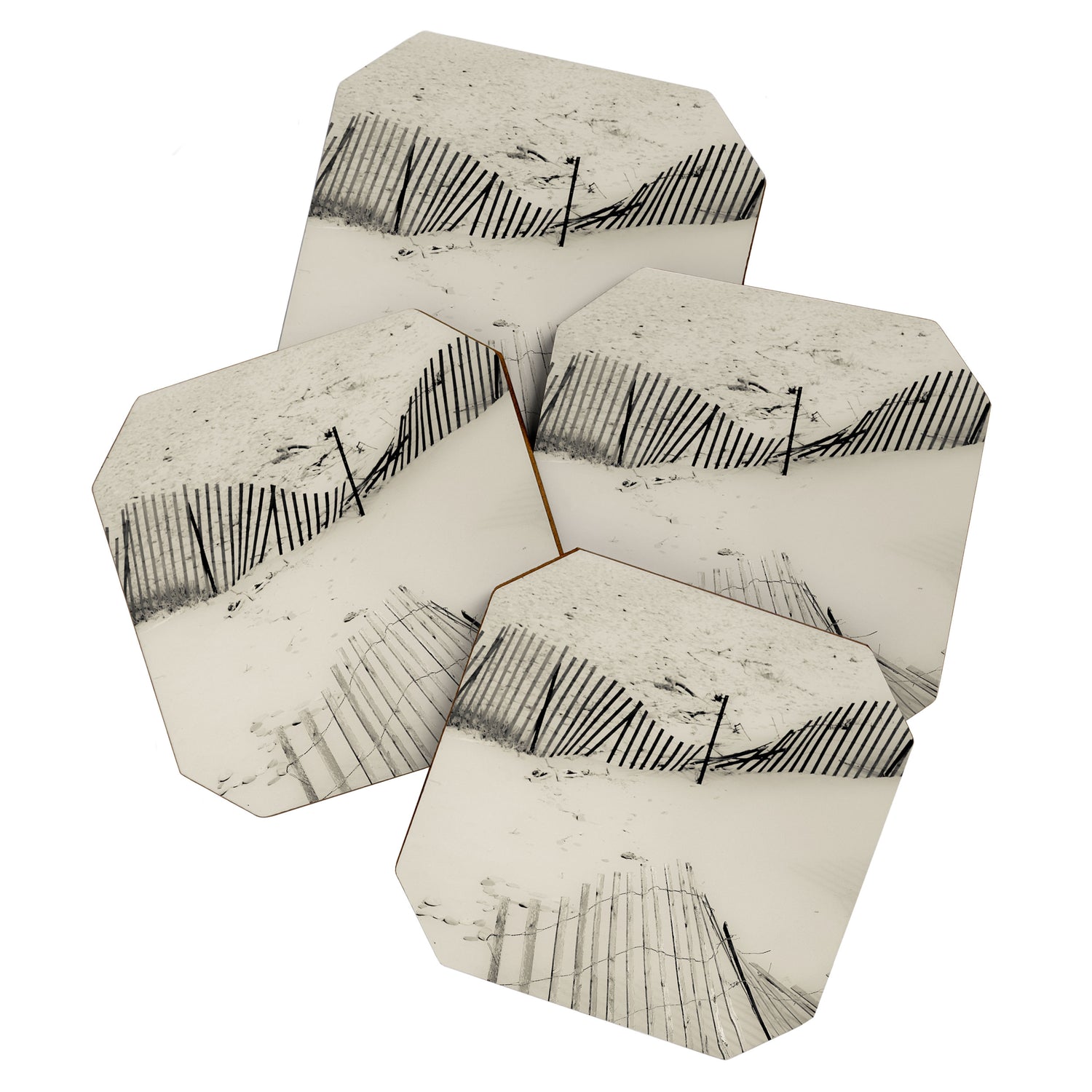 beach fence no 5 - coastal nautical photograph Coaster Gallery Image 1