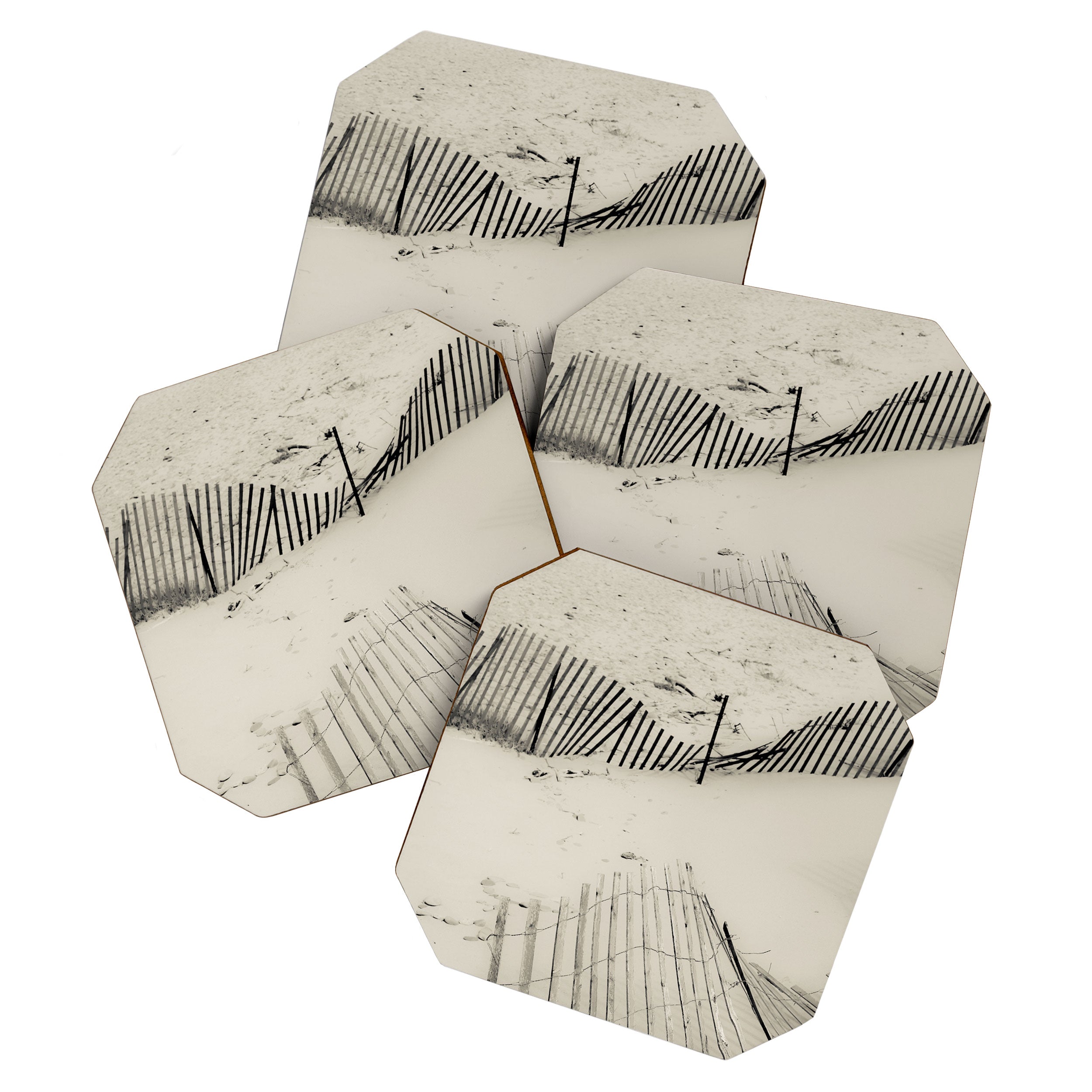 beach fence no 5 - coastal nautical photograph Coaster Gallery Image 1