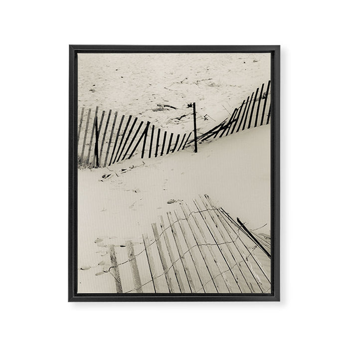 beach fence no 5 - coastal nautical photograph Framed Canvas Print Gallery Image 1