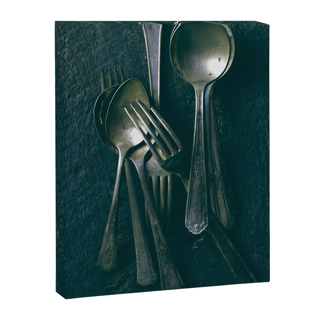 Beautiful Vintage Spoons on Black - still life photograph Canvas Print Gallery Image 6