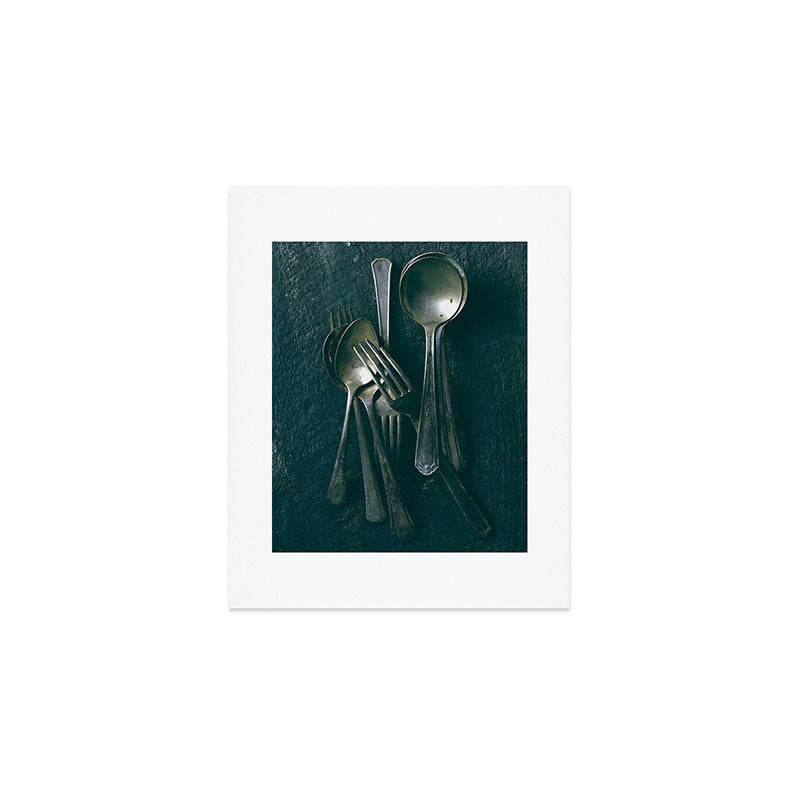 Beautiful Vintage Spoons on Black - still life photograph Art Print Gallery Image 1