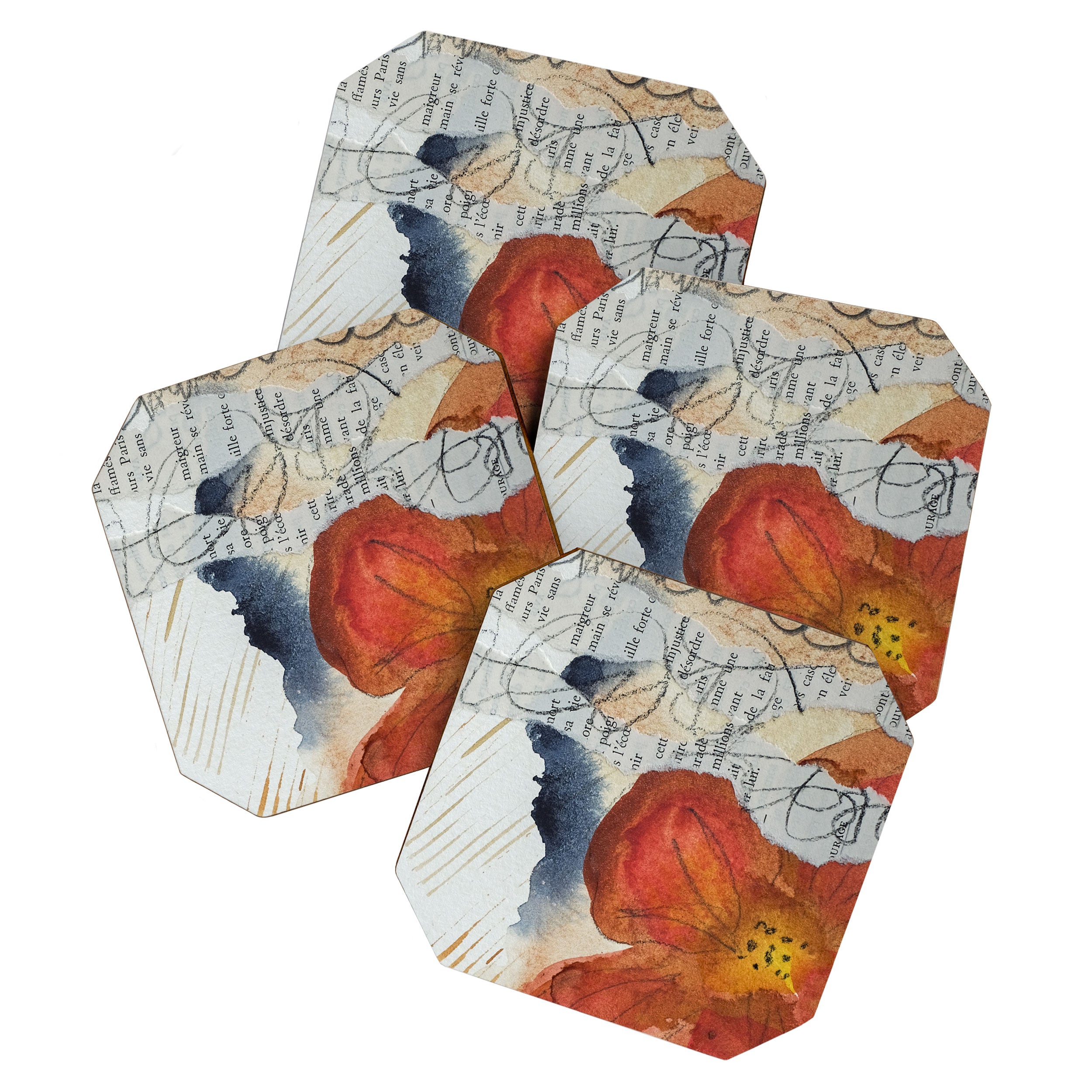 bloom - mixed media collage abstract botanical Coaster Gallery Image 1