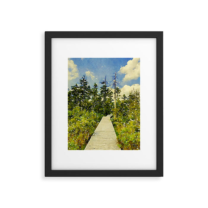 boardwalk path through the bog Framed Art Print Gallery Image 1