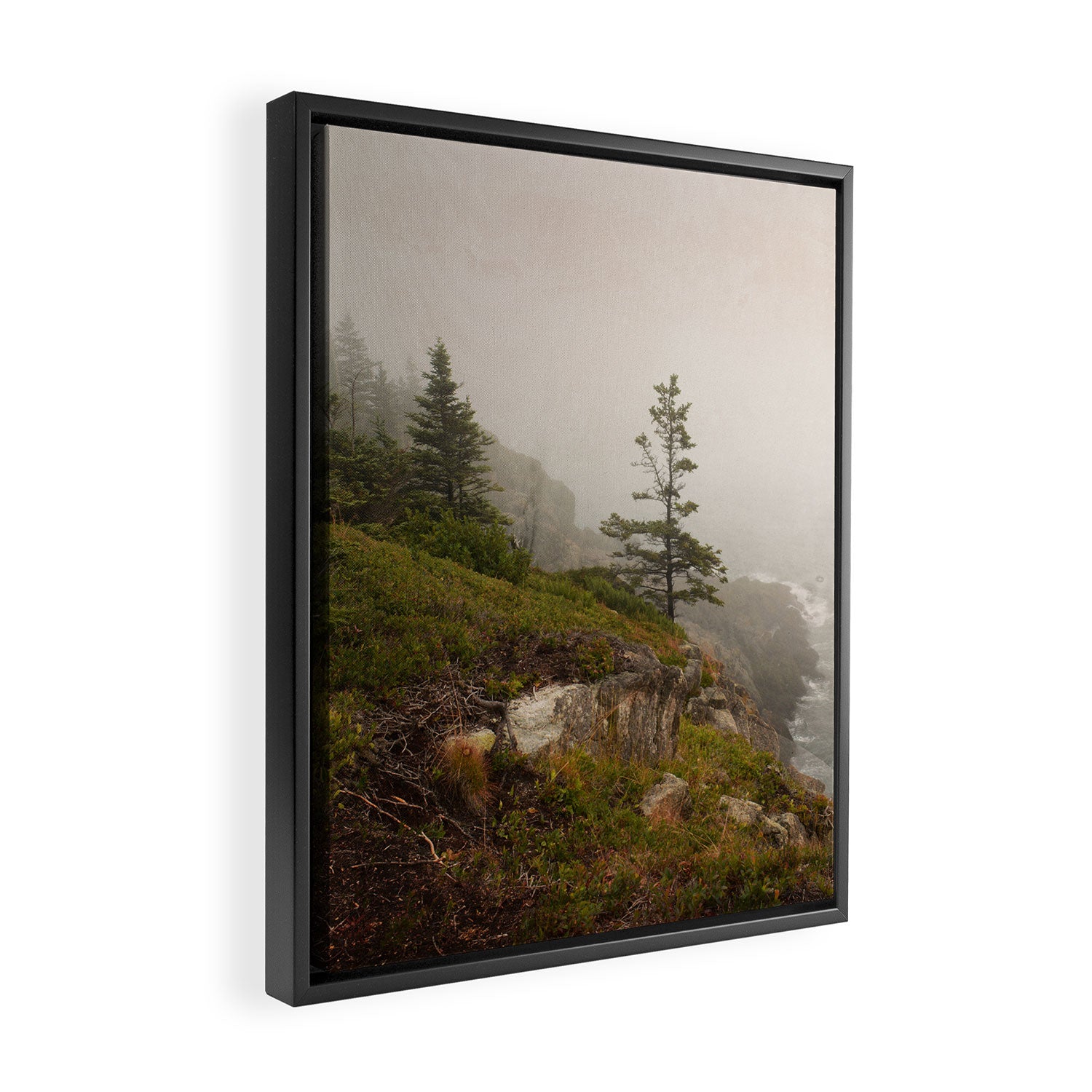 Bold Coast of Maine - travel photography grey landscape peridot green Framed Canvas Print Gallery Image 2