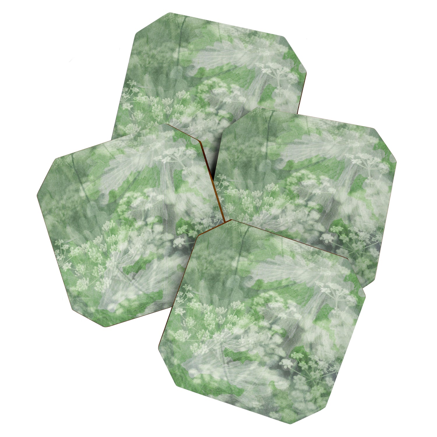 botanical abstract 101 - green double exposure floral Coaster Gallery Image 1