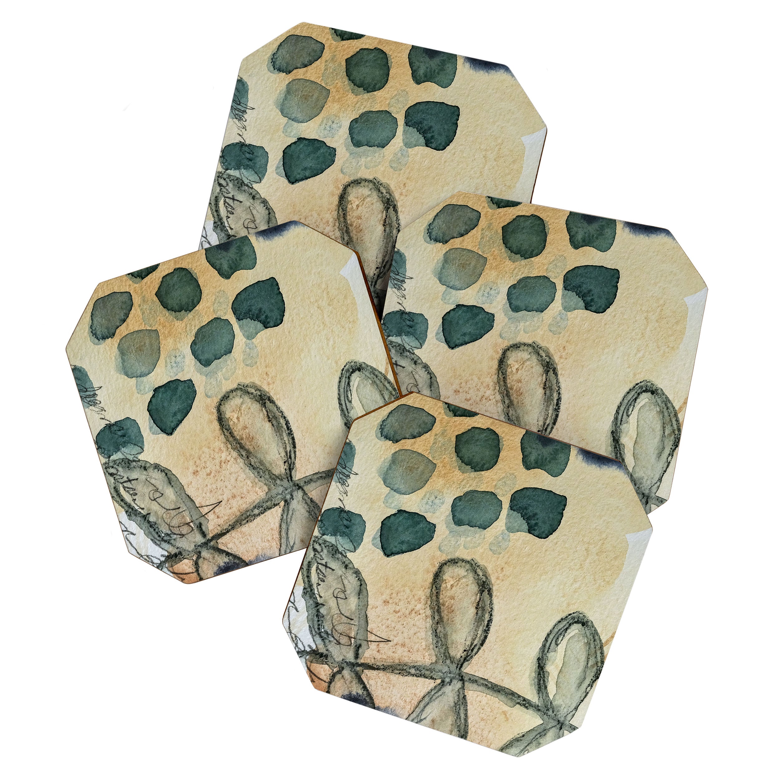 dreaming in color - watercolor mixed media botanical abstract Coaster Gallery Image 1