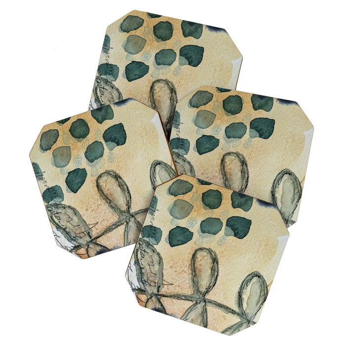 dreaming in color - watercolor mixed media botanical abstract Coaster Gallery Image 1