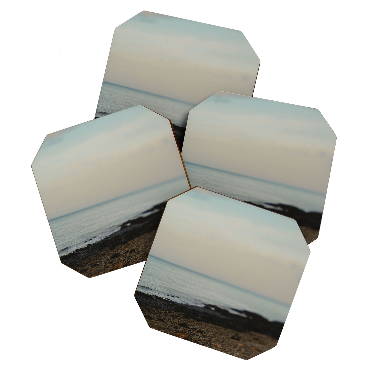Evening By the Sea - Maine landscape seascape abstract minimal Coaster Gallery Image 1