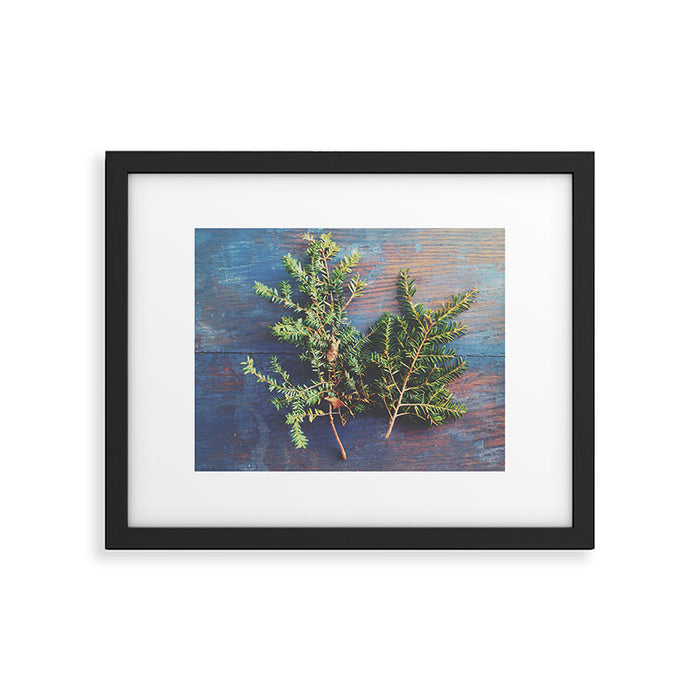 Hemlock on Blue Table - nature still life photograph Framed Art Print Gallery Image 1