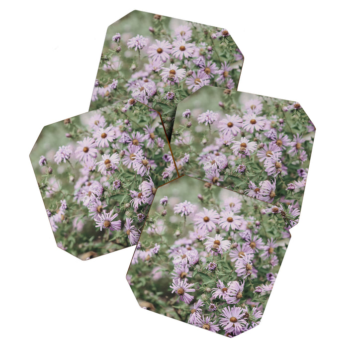Joyful Little Flowers x purple modern botanical photograph Coaster Gallery Image 1