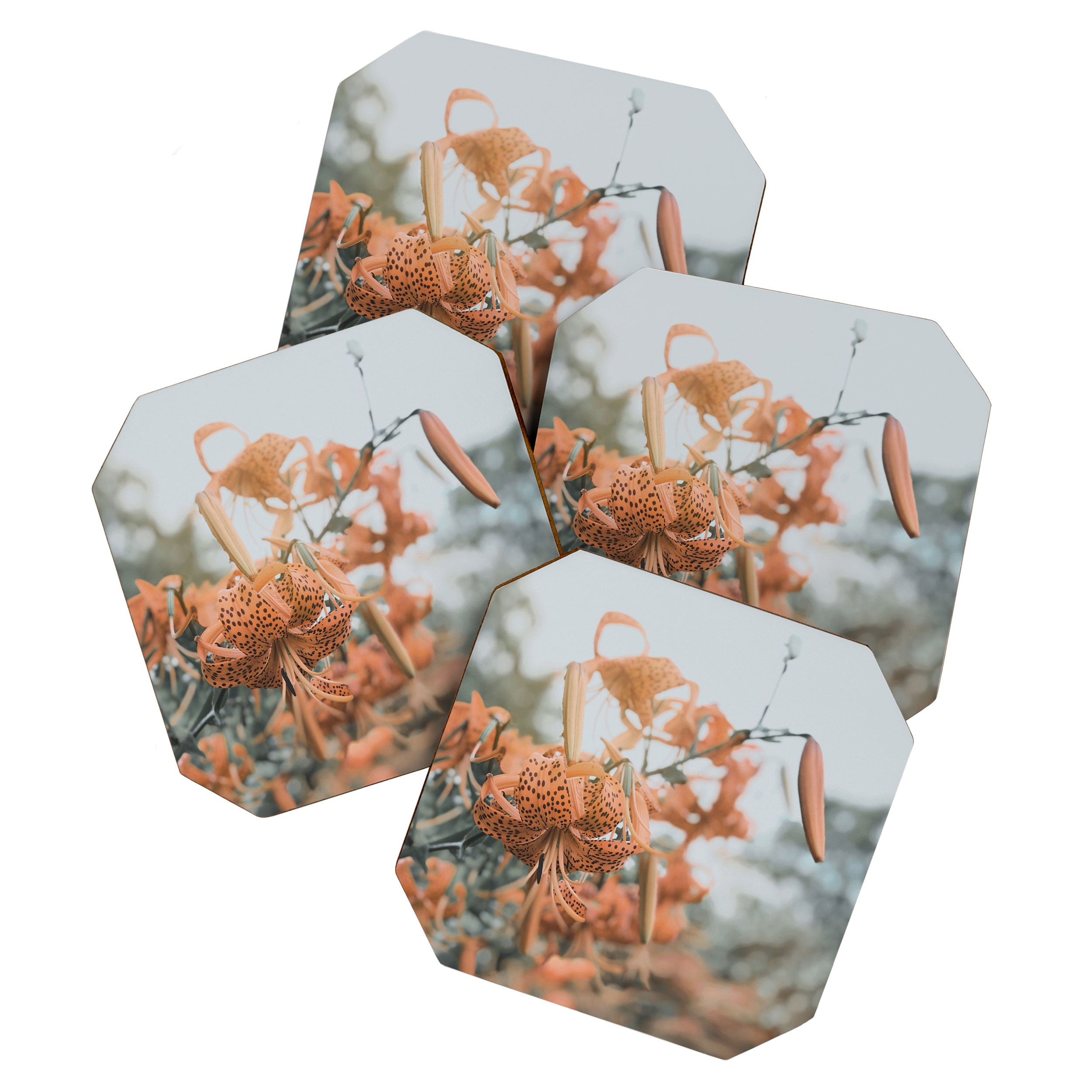 Lily - Orange terra cotta modern botanical floral Coaster Gallery Image 1