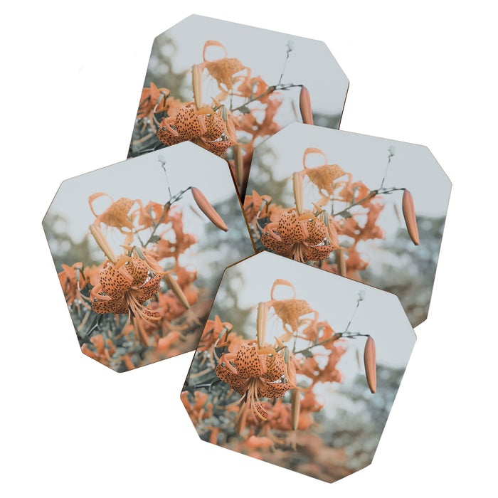 Lily - Orange terra cotta modern botanical floral Coaster Gallery Image 1