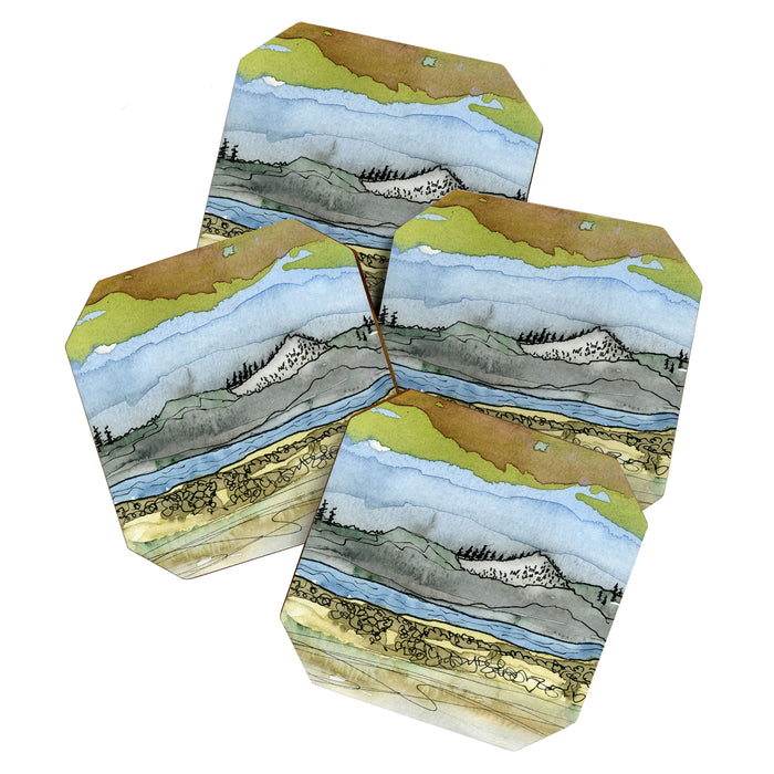 Mountains and River Watercolor Landscape abstract Coaster Gallery Image 1