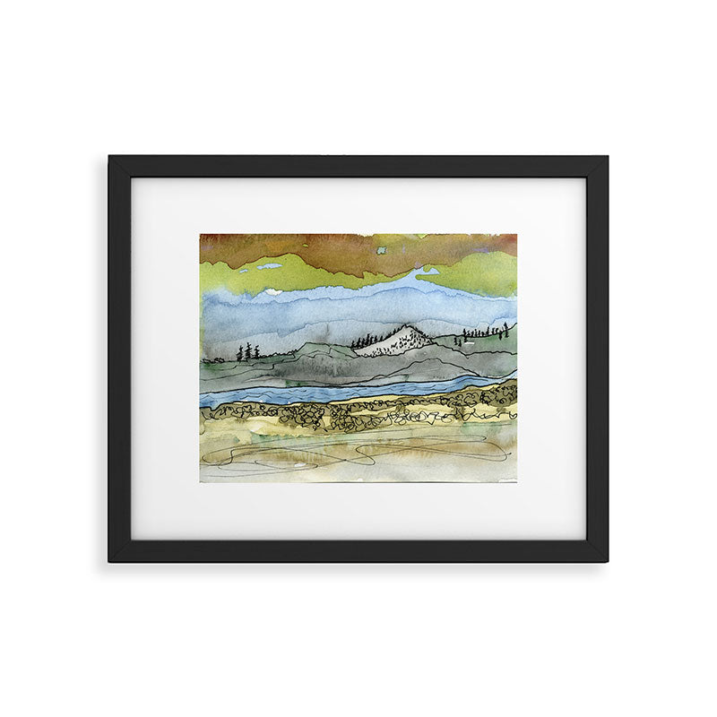 Mountains and River Watercolor Landscape abstract Framed Art Print Gallery Image 5